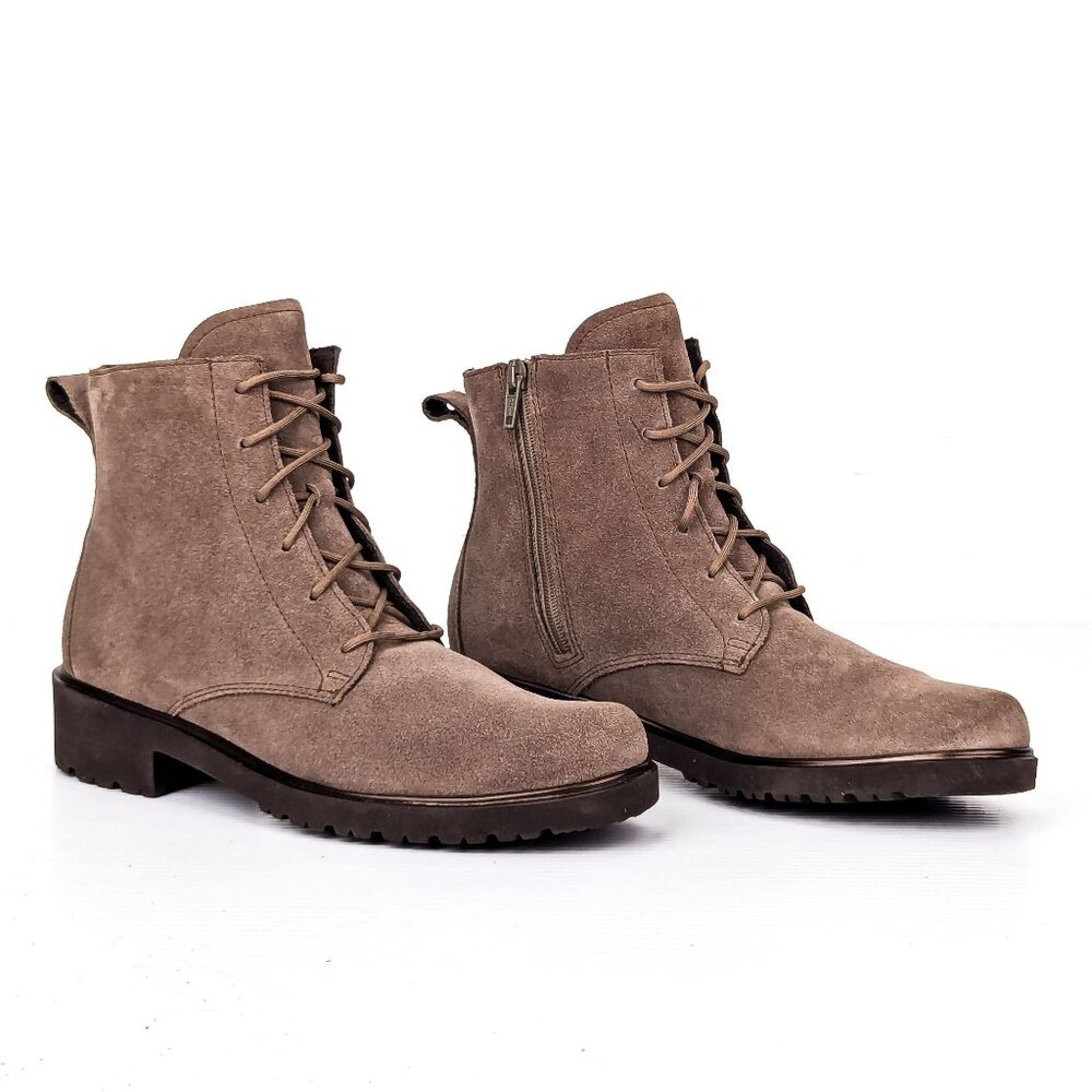 Munro Women Finley Comfortable Taupe Lace-up Ankle Zip Boots sz 7.5